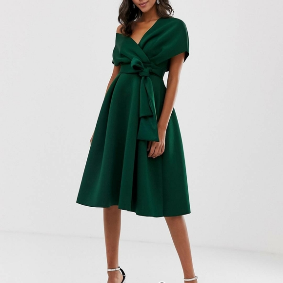 NWT Fallen Shoulder Midi Dress with Tie Detail - Picture 3 of 7